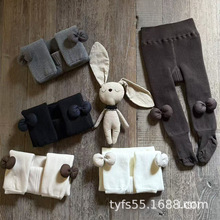 儿童加绒连裤袜冬小童保暖袜韩系面包结竖条女童连裤袜子宝宝袜裤