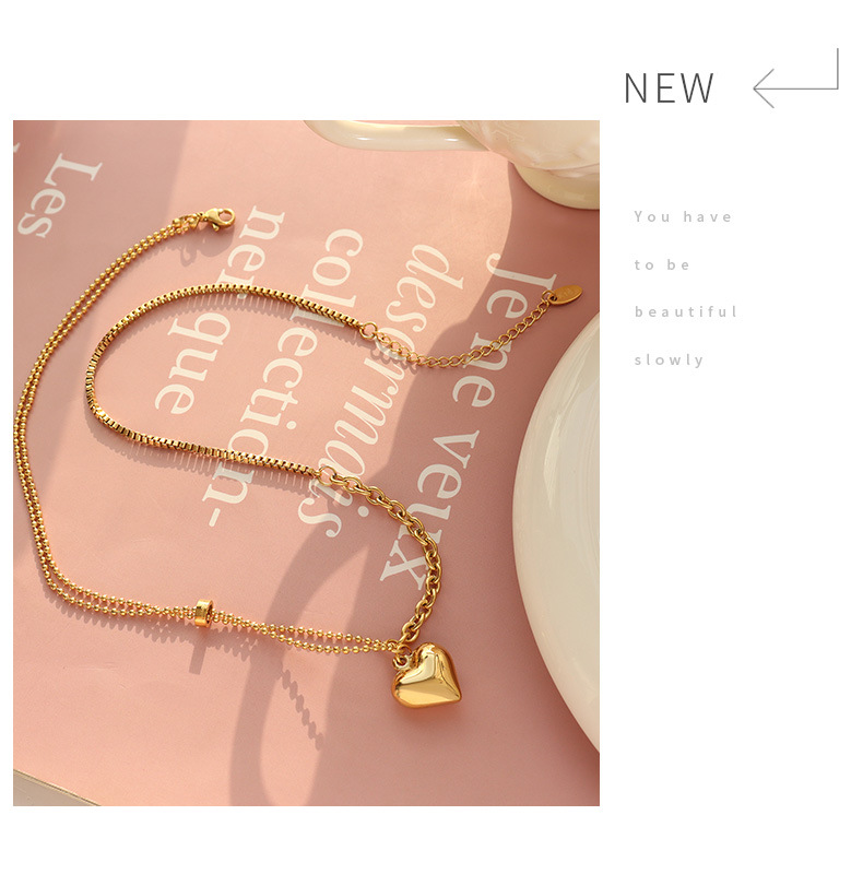 French Style Heart Shape Titanium Steel Plating Metal Necklace 1 Piece