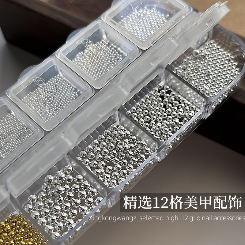 Nail Jewelry Highlight Pearl and Steel Ball Size Mixed 12-grid Decorations Three-dimensional White Snowflake Nail Accessories Nail Jewelry Highlight Pearl and Steel Ball Size Mixed 12-grid Decorations Three-dimensional White Snowflake Nail Accessories