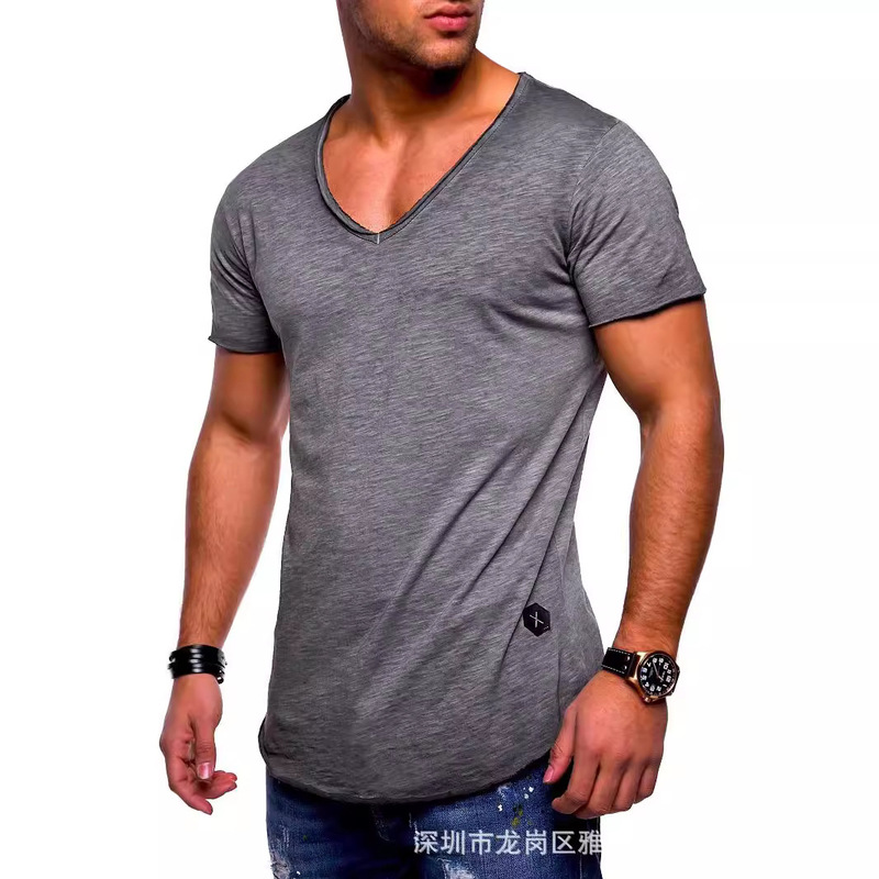 2024 Cross-border Foreign Trade Summer New Men's Short-sleeved T-shirt Comfortable Casual Men's Solid Color Cotton T-shirt for Men