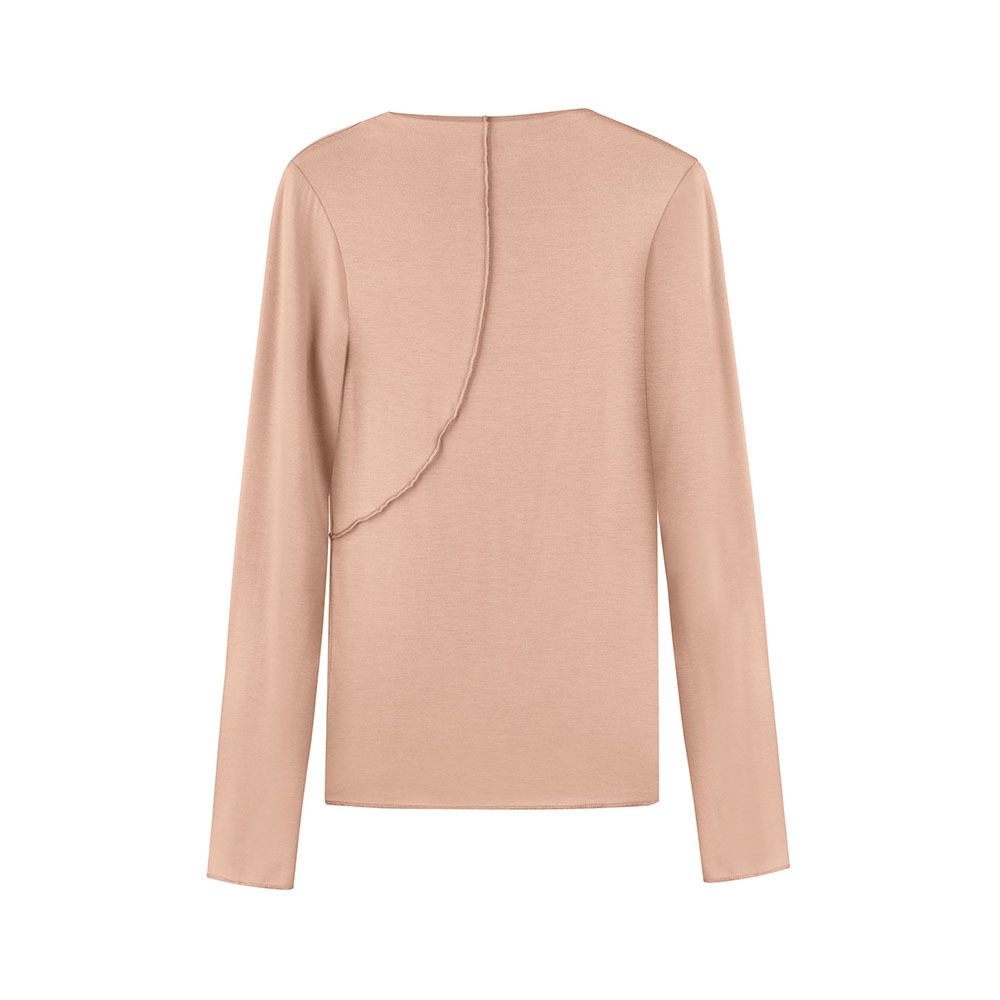 Half high neck base shirt with spring trend slanted edge splicing design, elastic slim fit long sleeved T-shirt_voghion.com