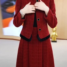 2025秋冬新款中年妈妈洋气连衣裙小香风外套婚前喜宴套装裙女