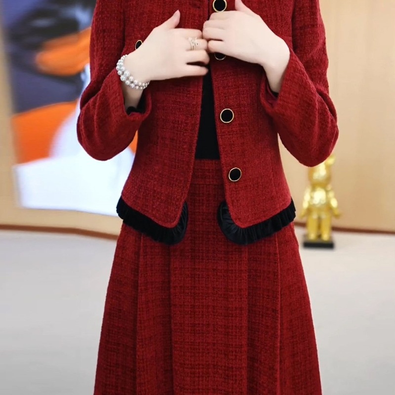 2025秋冬新款中年妈妈洋气连衣裙小香风外套婚前喜宴套装裙女|undefined