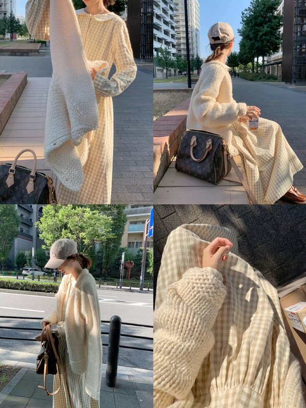 frashtora本期重磅复古蓝/暖米杏粗针木扣毛衣外套女秋季通勤针织|undefined