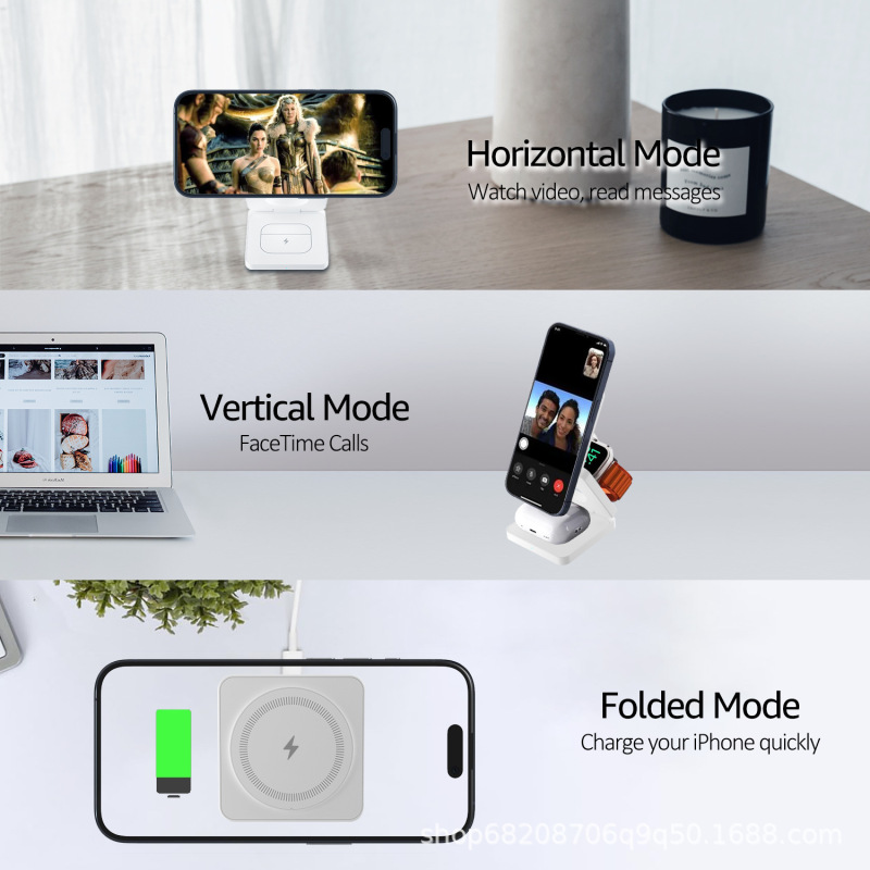 Source Factory 3-in-1 スタック ワイヤレス充電器 i-phone ヘッドフォン、時計、その他のブランドの携帯電話用|undefined