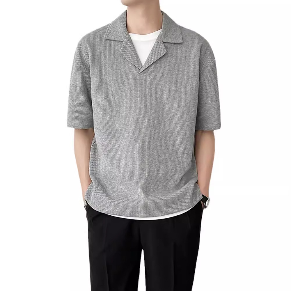 boy Light Mature Cuban Collar Shirt Short Sleeve Trendy Brand Niche Design Men's Fashion 2022 New Hairstylist Inner Wear Top_viptrois.com