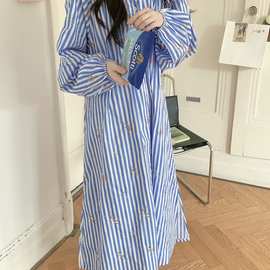 批发货源 2026春款女睡裙条纹绣花可外穿家居服甜美度假风睡衣