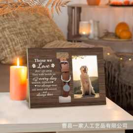跨境木质宠物相框带项圈宠物成长相框桌面猫咪狗狗留言纪念相框