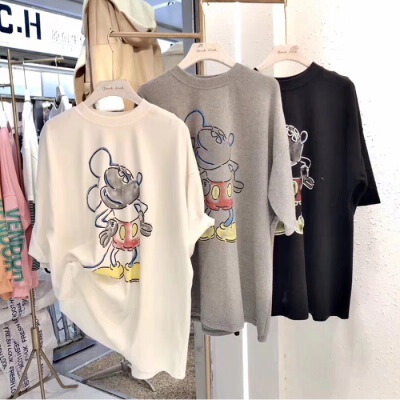 2025 New Summer Internet Popular Short-sleeved T-shirt Women's Mickey Loose Slimming All-match Base Shirt European Large-size Ins Trendy