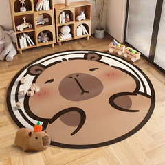かわいいカピバララウンドカーペットリビングルーム装飾カーペット汚れにくい、耐摩耗性、お手入れが簡単なカーペット寝室のベッドサイドブランケット
