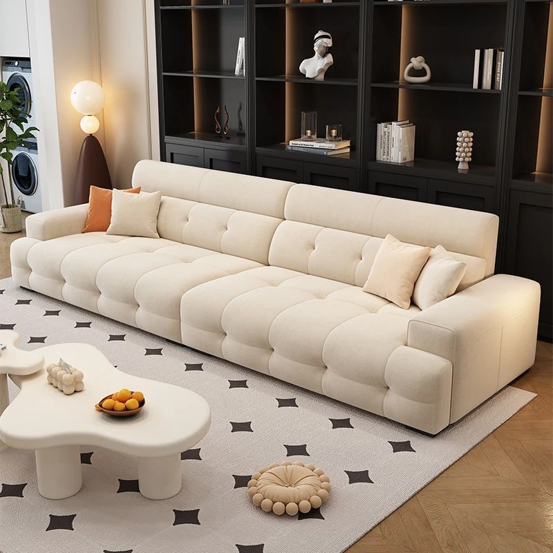 Cream-Style Sofa for Large and Small Apartments, Italian-Style Living Room, Home Use, Milk Velvet, Deep Seating, Light Luxury, Trendy Fabric Sofa