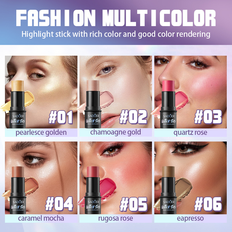 All-English Sadoer Iridescent Highlighter Stick Contouring Concealer Makeup Highlighter Stick Cross-Border Trade