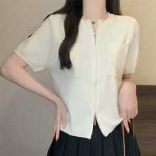 夏季新款韩版双拉链洋气开衫针织双口袋开襟衫上衣女