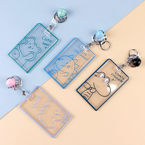 Cartoon transparent acrylic bell card holder key chain ring student meal card door card work ID card protection card holder