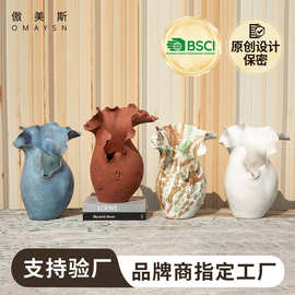 手工陶瓷花瓶傲美斯Omaysn跨境家居装饰品客厅插花花瓶艺术品摆件
