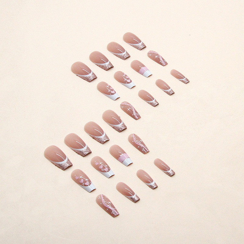 False Nails Gold Glitter French Tip Style Elegant Manicure_voghion.com