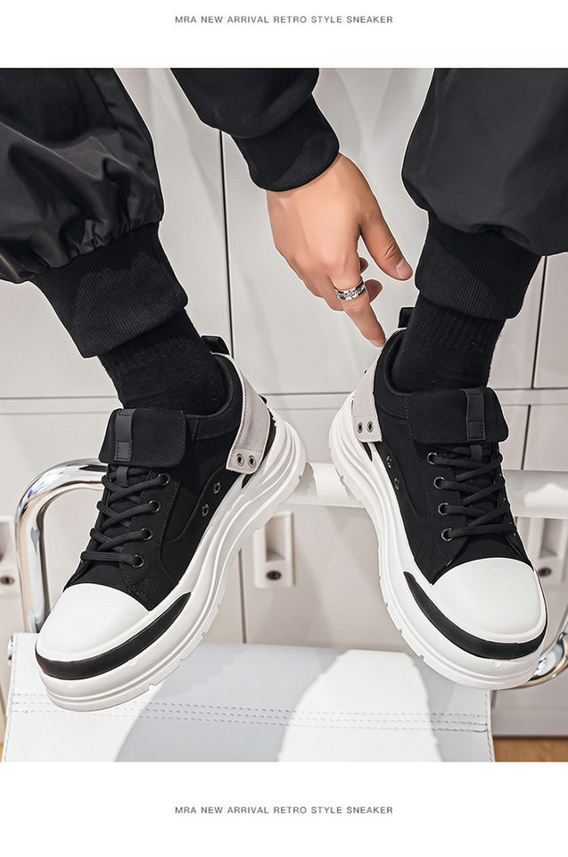 Giày vải nam cổ thấp phong cách retro, đế mềm tăng chiều cao, dây buộc — YH398 màu kaki, YH398 màu đen chi tiết 9
