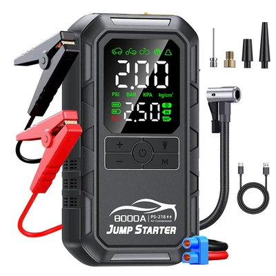 Cross-Border Car Emergency Starting Power Supply, Car-Mounted Air Pump, Multi-Functional All-In-One Device, 12V Battery, Powerful Jump Starter (Hava nasosu) - 6000-mah-ordinary-clip-black