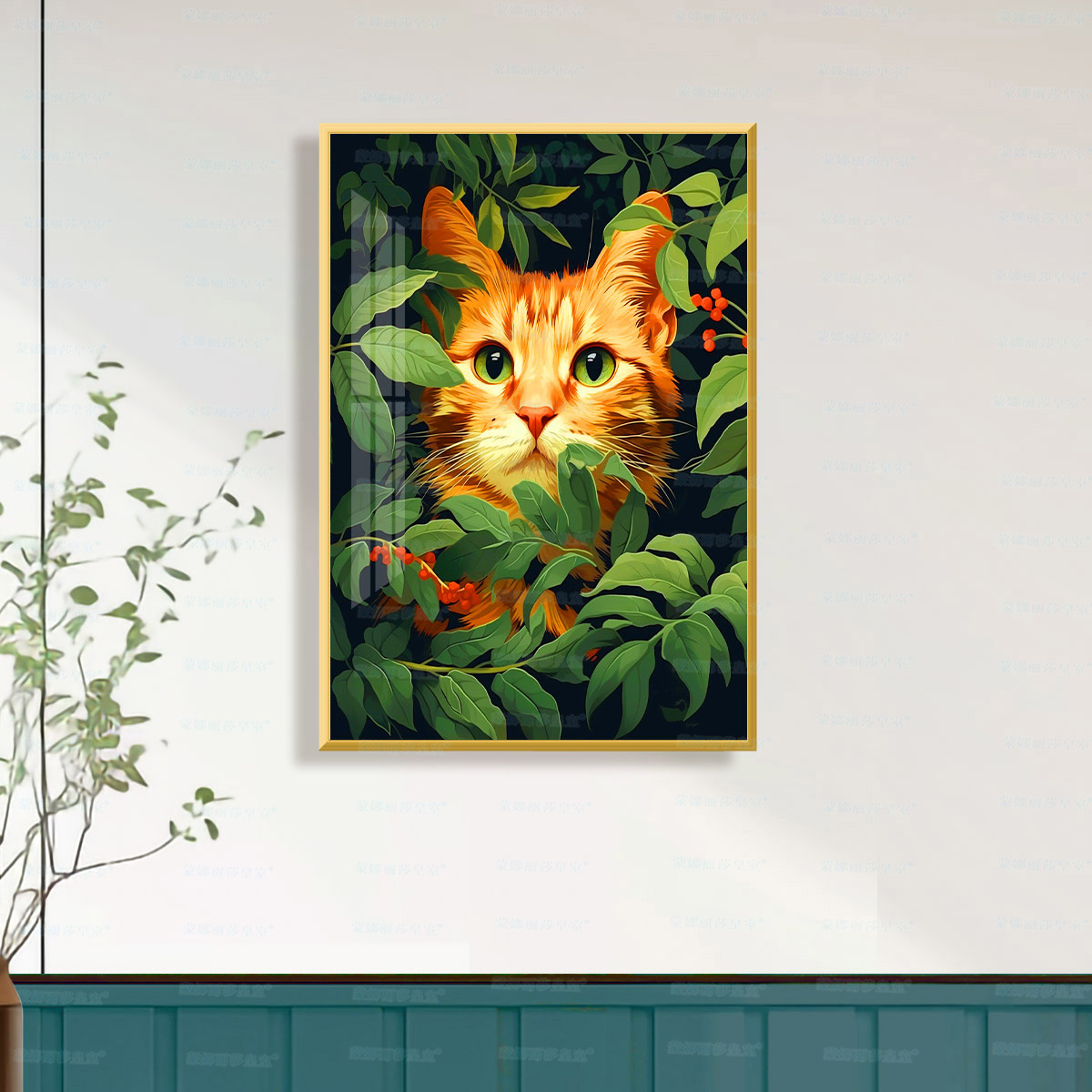 Mona Lisa cruz real de color rosa flores de gato hierba nueva curación sala de estar pintura decorativa bordada a mano image 3