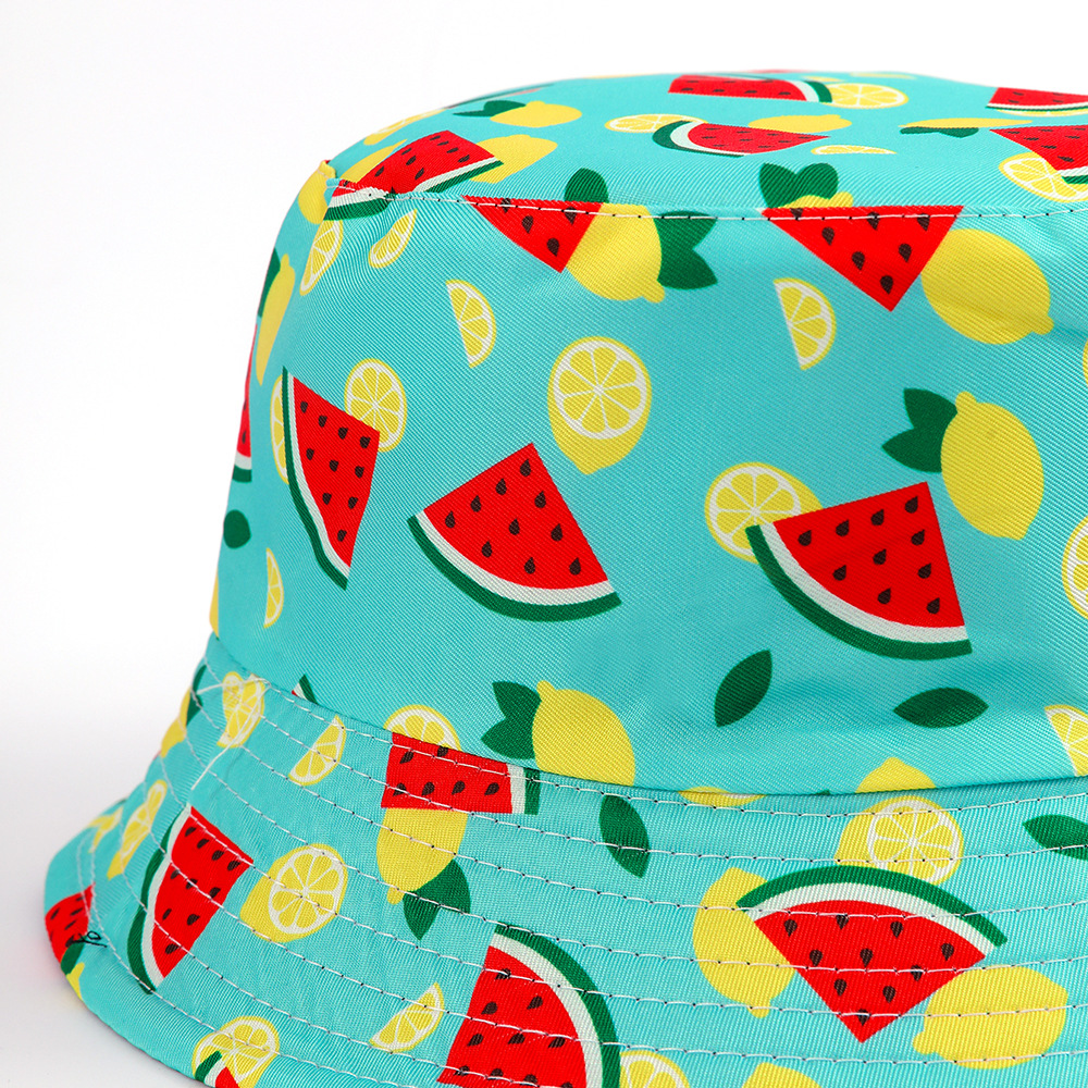2023 creativo nuevo patrón de fruta sombrero de pescador europeo y americano hombres y mujeres ocio al aire libre protección solar sombrero de doble cara sombrero de lavabo