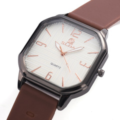 新款方形膠帶男士手錶批發簡約潮男高顏值腕錶時尚個性石英手錶男