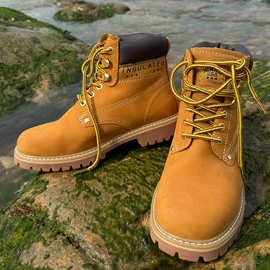 外贸大黄靴头层皮男女休闲中帮马丁靴 登山户外橡胶防滑工装鞋子