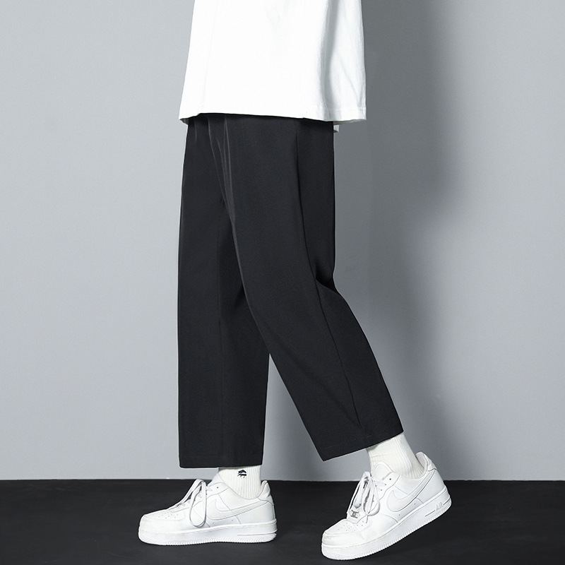Loose Straight Cropped Pants Men's Summer Thin Suit Pants New Fashionable Draped Wide Leg Ice Silk Casual Pants