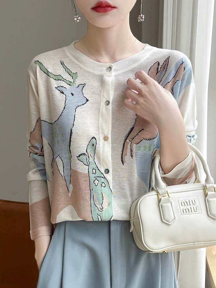 Водорастворимый шерстяной вязаный кардиган Tencel с круглым вырезом для женщин, летняя новая модная универсальная тонкая куртка, мягкий восковой топ, модный