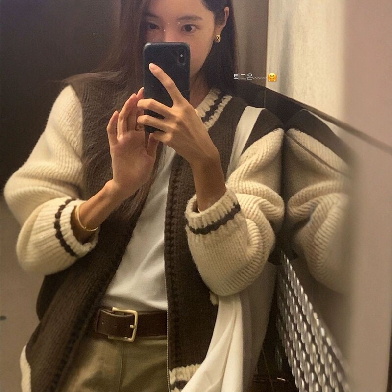 Now 2025 New Winter Korean Designer Sh*Pm Contrasting Zipper Handmade Wool Knitted Cardigan