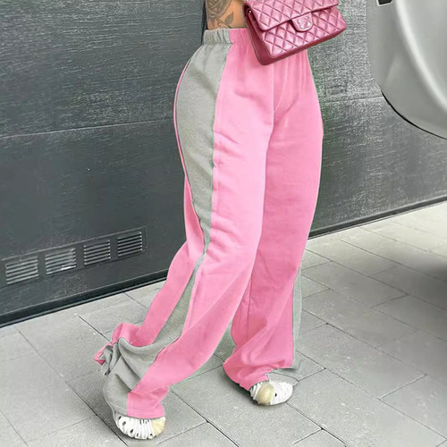 2024 Spring/Summer/Autumn Amazon European and American Cross-Border Women's Elastic-Waist Color-Block Straight-Leg Wide-Leg Sweatpants—Women’s Color-Block Design