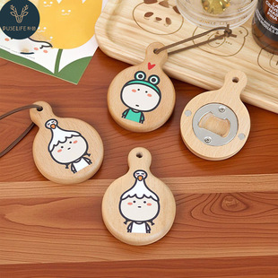 Creative customizable logo cartoon frog solid wood beer bottle opener screwdriver magnetic refrigerator sticker crafts gifts