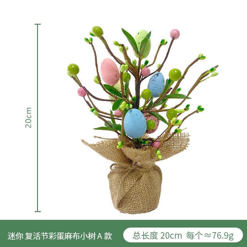 Artificial colorido huevo de madera pila pequeño árbol Amazonas Pascua espuma huevo Margarita planta verde falso hoja decoración interior