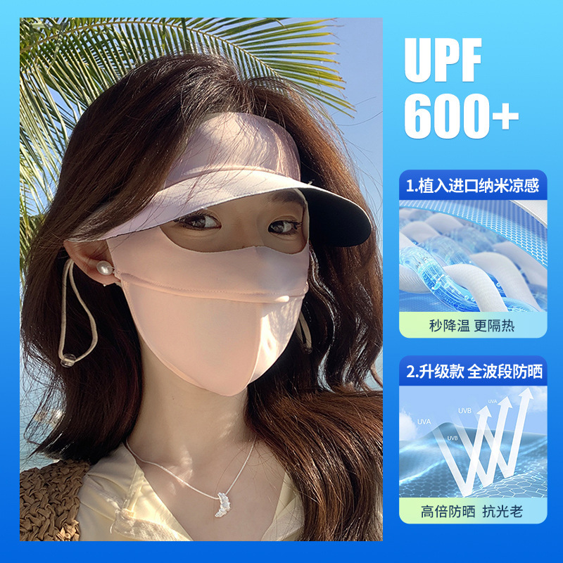 Máscara de protección solar para mujer verano 2025 nuevo estilo sombrero de vinilo protección UV máscara de seda de hielo fino cara cara kini cubre toda la cara