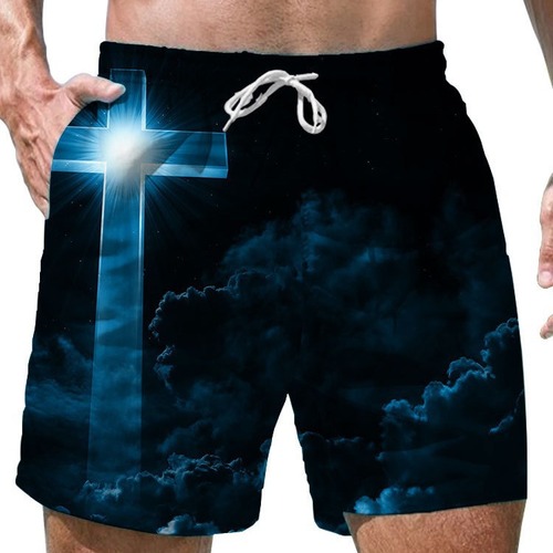 Men's 3D Short Shorts Casual Loose Men 3D Digital Personality Print Beach Shorts