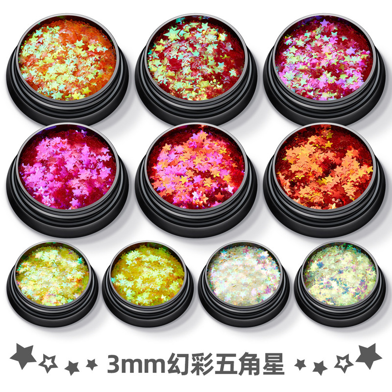 High-flash PET ultra-thin sequins 3mm magic color five-pointed star mixed nail jewelry glitter powder nail gel material High-flash PET ultra-thin sequins 3mm magic color five-pointed star mixed nail jewelry glitter powder nail gel material