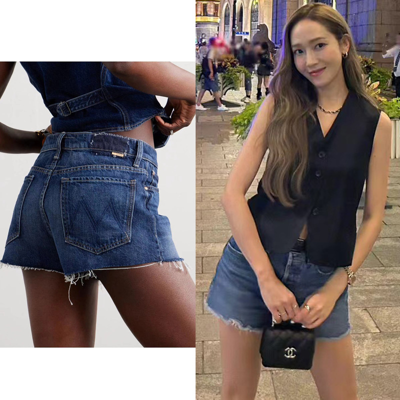 2025 Spring and Summer New European and American Mo Same Style High Waist Washed Blue Ruffled Denim Shorts for Women