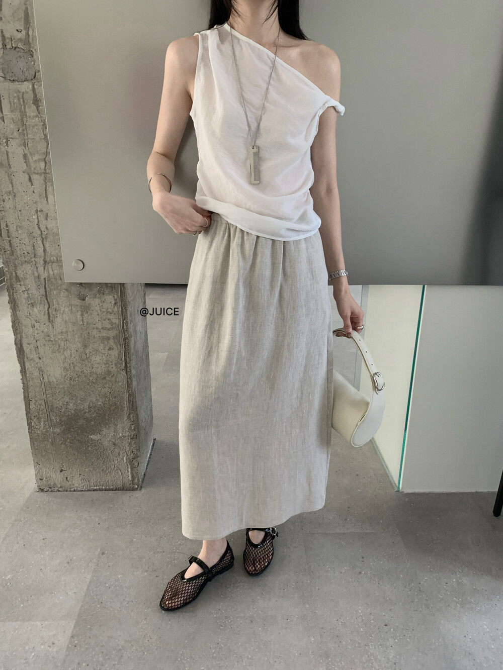 Chân váy linen cạp chun chữ A dáng dài nữ phong cách tối giản — màu đen, Xanh đen, Xanh nước biển, Màu cà phê chi tiết 30