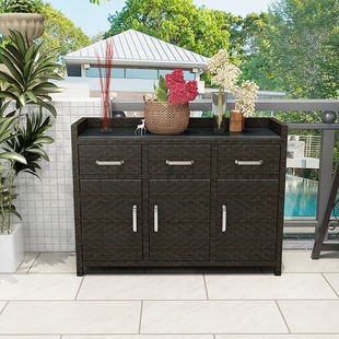 Outdoor Rattan Storage Cabinet Waterproof Home Sunscreen Doorway Shoe Cabinet Large Capacity Balcony Outdoor Sundries Storage Cabinet