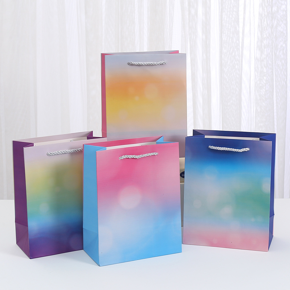 外卖袋渐变色礼品袋派对糖果包装袋商场购物袋印花白卡手提袋批发