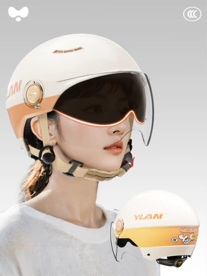 Four-Season Winter Half Helmet Battery — Motosiklet kaskı (dəbilqə) - 3c-gilded-white-double-mirrors-inside-and-outside-class-a-new-national-standard-one-size-fits-all