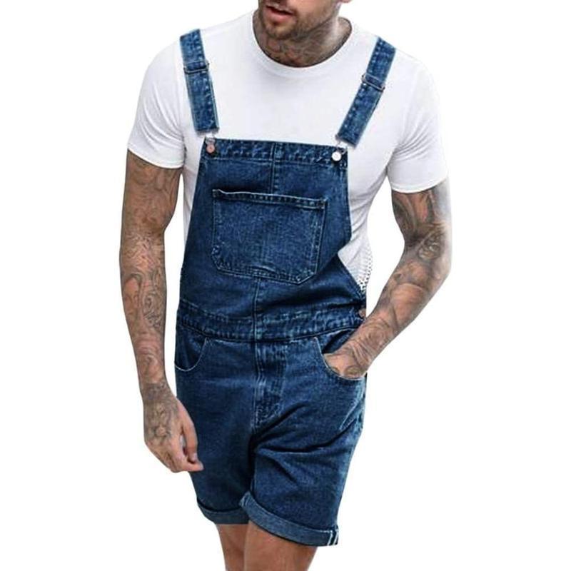2025 New Cross-Border Men's Denim Shorts Bib Overall Denim Jumpsuit Casual Loose Fit