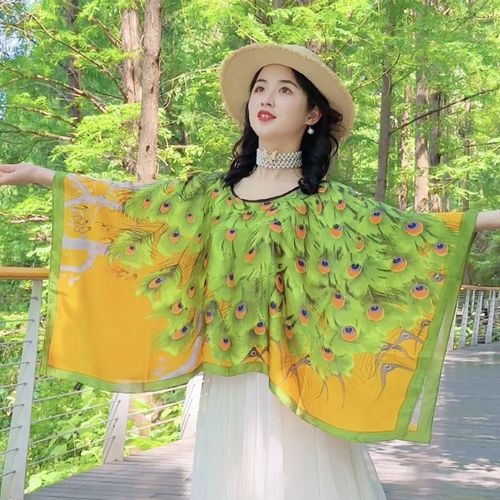 [Weiyi] Summer sun protection shawl women's 110*110cm pullover large square scarf shawl western style satin pullover