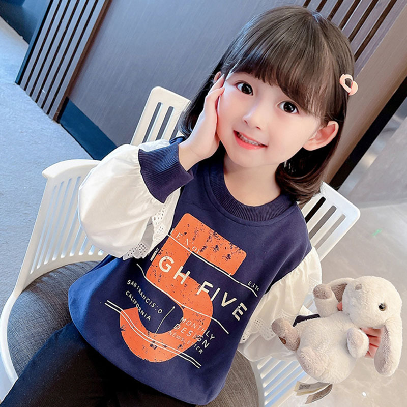 Felpa con cappuccio a maniche lunghe in pizzo per bambine per la nuova primavera e autunno 2024, top in stile western, stampa per bambini, tendenza per bambini_voghion.com
