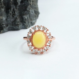Xinyu natural beeswax ring yellow honey full honey amber ring factory wholesale live hair HP3041003
