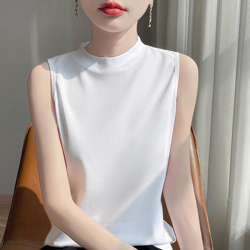 Spring and Summer New Style Half-High Collar Pullover Pure Cotton Sleeveless Vest for Women, Loose Thin Solid Color Base T-Shirt Tank Top Spring and Summer New Style Half-High Collar Pullover Pure Cotton Sleeveless Vest for Women, Loose Thin Solid Color Base T-Shirt Tank Top