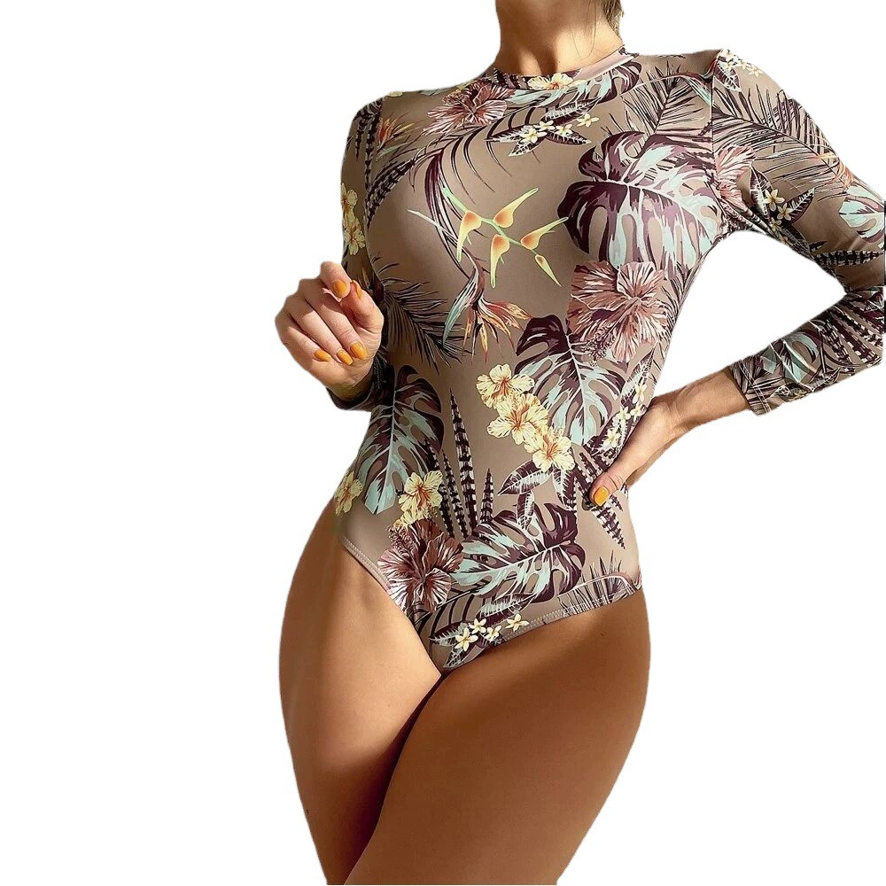 2022 новый европейский и американский Цельный купальник Amazon для трансграничного серфинга консервативный купальник с длинным рукавом и открытой спиной