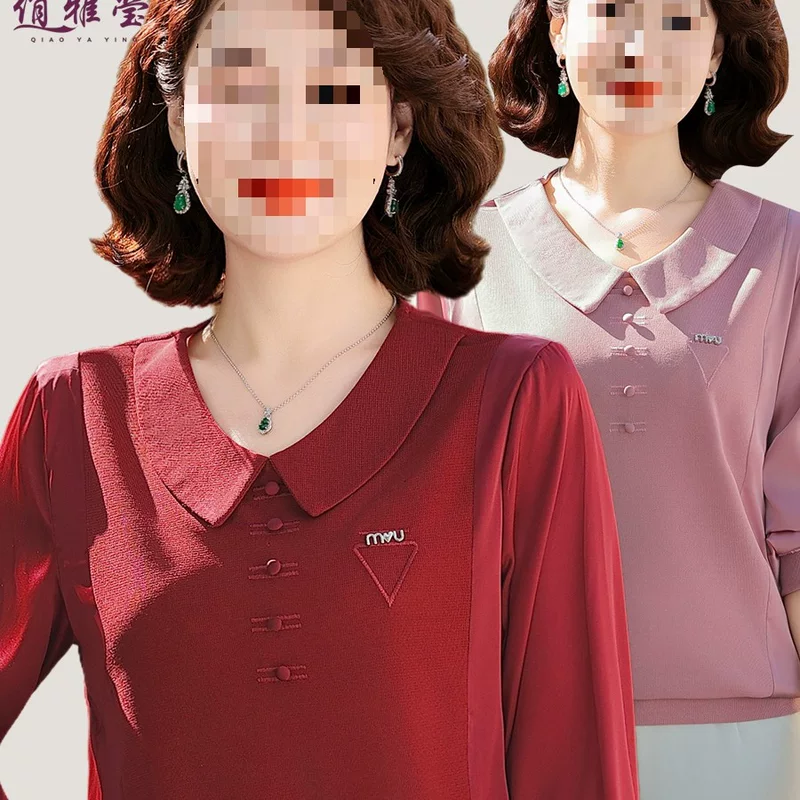 Autumn colored body-friendly long-sleeve for mother, for middle age, plus size