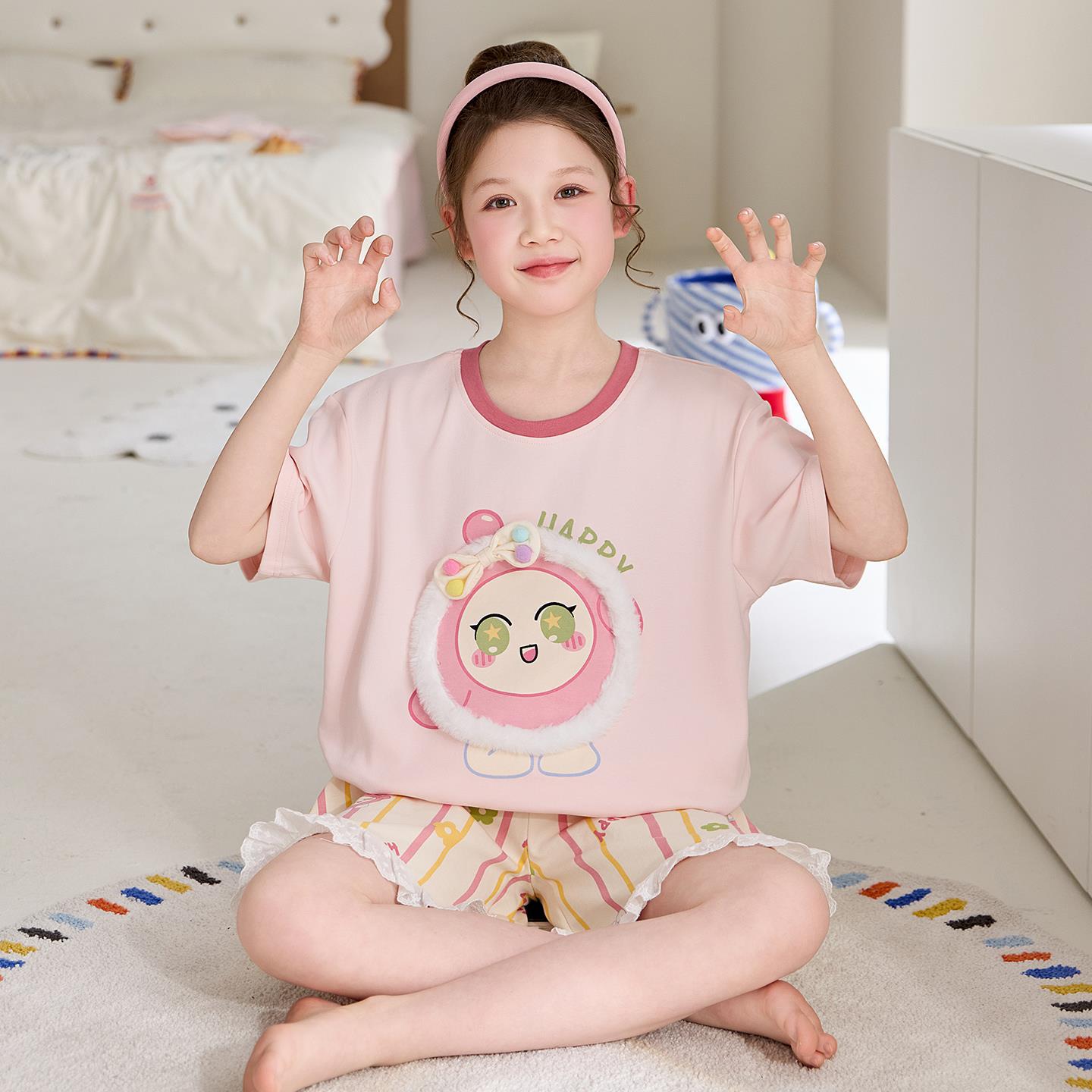 100%纯棉女童睡衣夏季短袖夏款套装儿童小女孩洋气帕恰狗家居服6