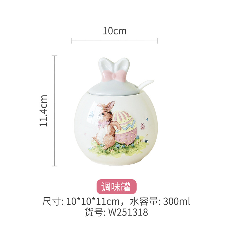 Cerámica de Pascua dibujos animados conejo cubiertos adornos encantadores set de platos para el hogar nuevos productos en stock