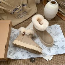 2025真皮羊毛雪地靴女厚底皮毛一体时尚冬季加绒桑坡加厚牛角扣棉